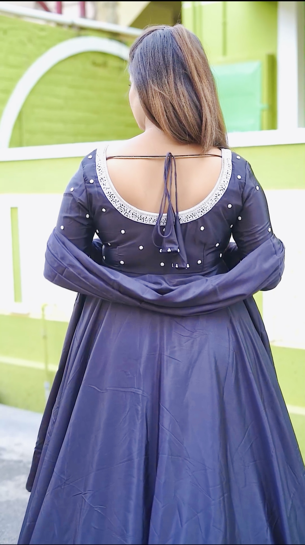 Aari work Long maxi dress with Dupatta